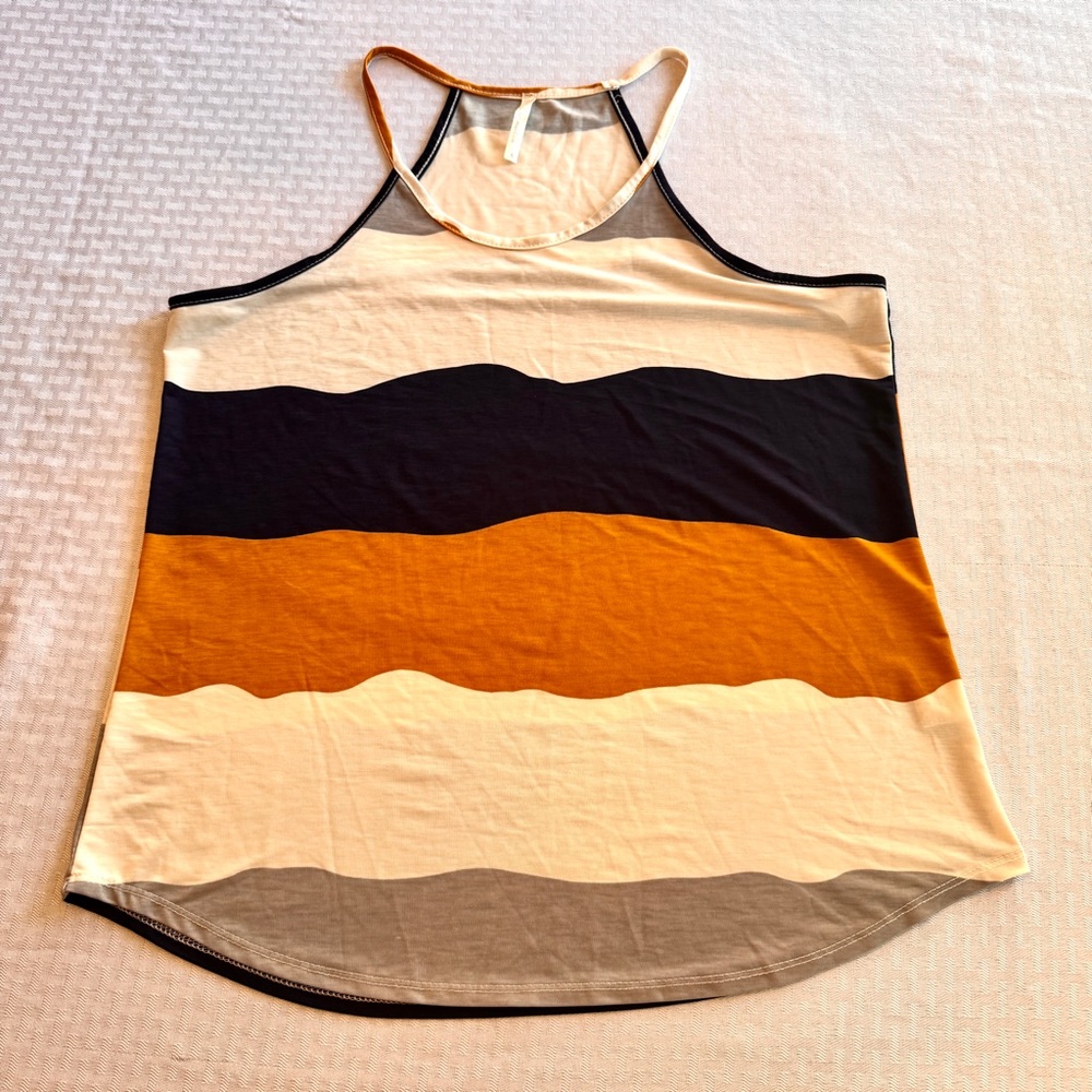Love‎ Nation 1XL Striped Racerback Tank Neutral Colorblock Stretch Top